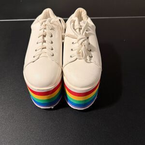 Hot Topic White Rainbow Platform Sneakers Women's Size 8 Pride Festival Y2K Goth